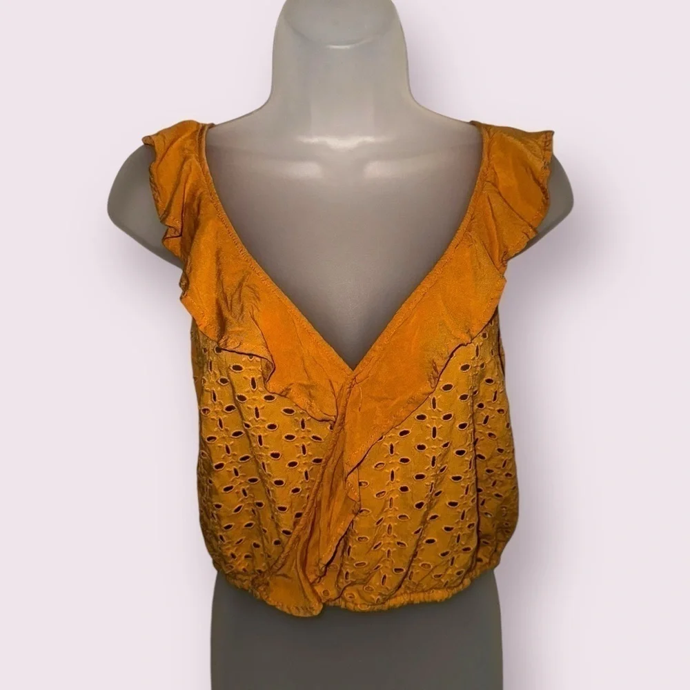 Free People Soulshine Eyelet Tank Top Orange Ruffle Size XS
